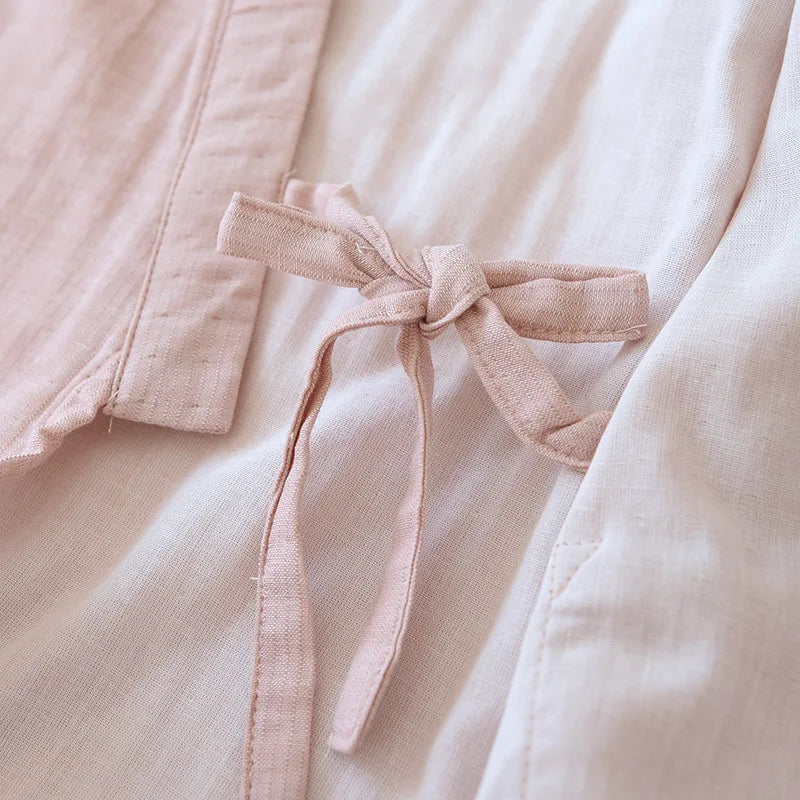 New spring and summer Japanese kimono two-piece couple pajamas set cotton loose large size men and women long sleeve trousers