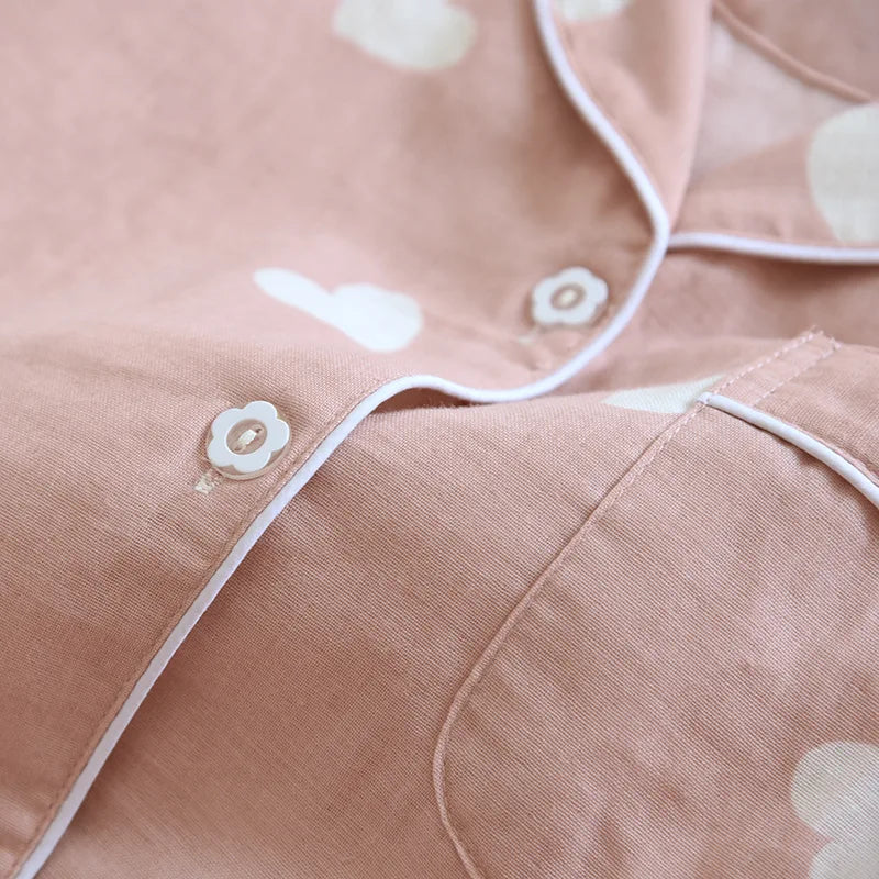 2025 New Spring and Autumn Pajama Set Women's 100% Cotton Long Sleeve Pants Two Piece Love Lovely Sweet Home Furnishing Set