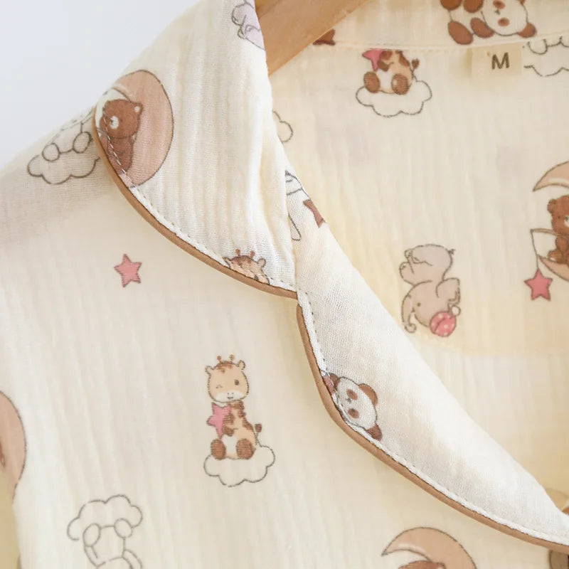 2025 New Women's Spring/Summer Pajama Set 100% Cotton Short Sleeves+Shorts+Long Pants Three Piece Thin Sweet Home Furnishings