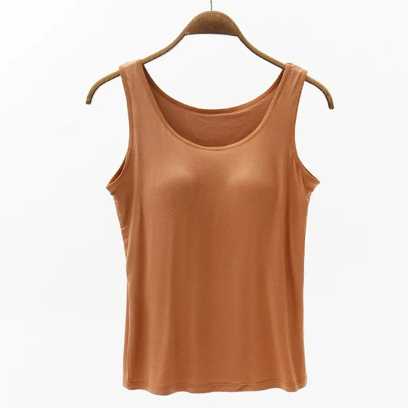 2025New summer modal with five-finger cup chest pad camisole ladies multicolor large size wide shoulder strap women lingerie top