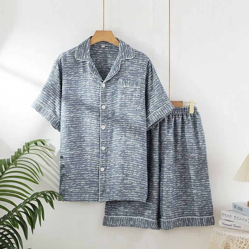2025 New Summer Couple's Pajama Set 100% Cotton Men's and Women's Short Sleeve Shorts Two Piece Set Thin Home Clothing