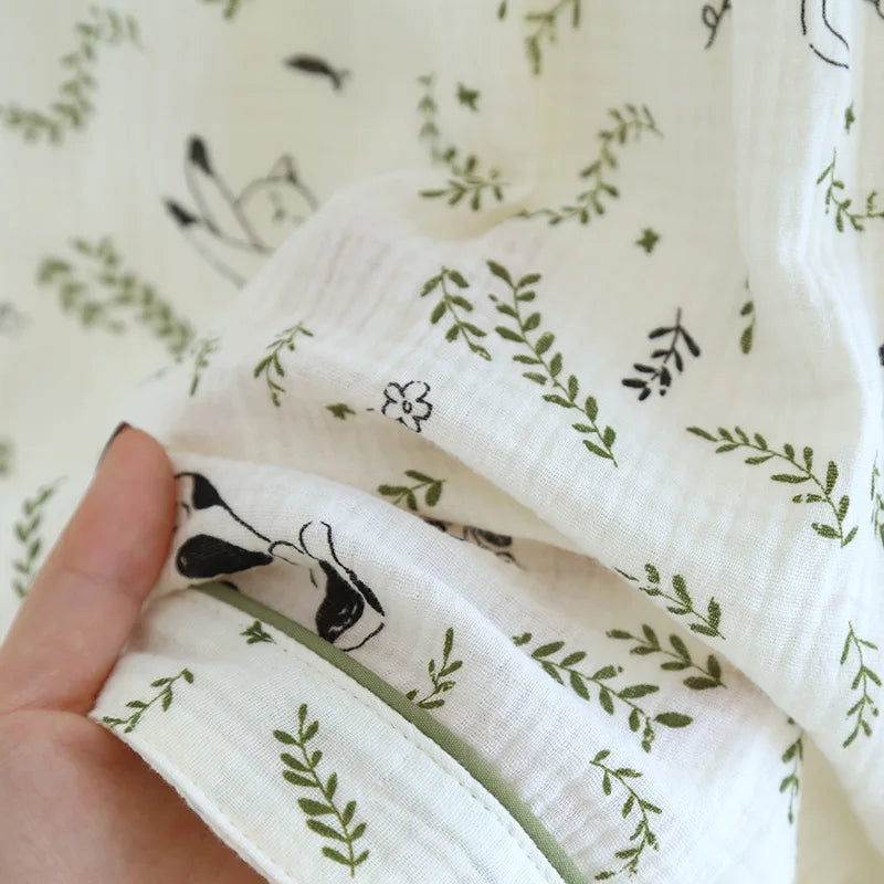 2025 Spring/Summer New Women's Pajamas Three Piece Set 100% Pure Cotton Crepe Thin Short Sleeves+Shorts+Long Pants Home Fury