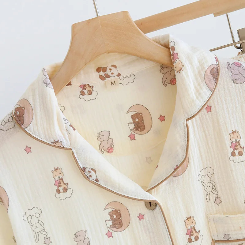 2025 New Women's Spring/Summer Pajama Set 100% Cotton Short Sleeves+Shorts+Long Pants Three Piece Thin Sweet Home Furnishings