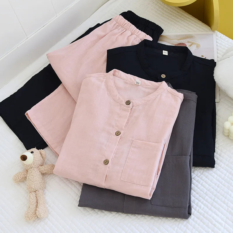 2025 New Spring/Summer Couple's Pajama Set 100% Cotton Simple Men's and Women's Long Sleeve Long Pants Two Piece Home Clothes