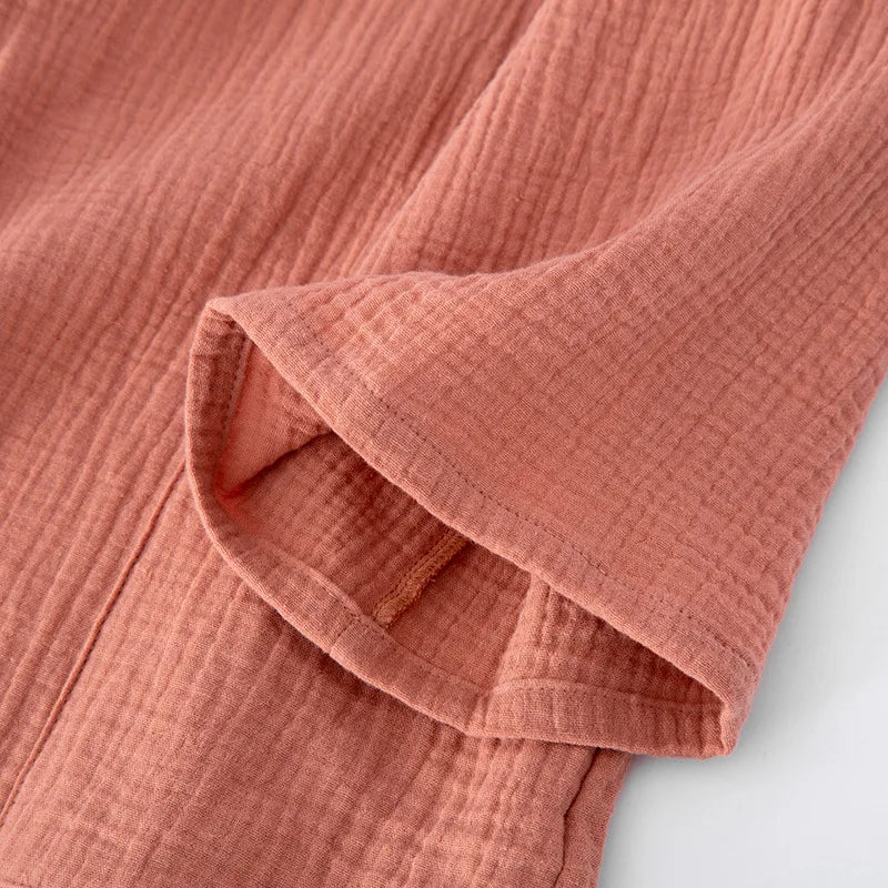 Japanese kimono suit lovers 100% cotton crepe pajamas long sleeved trousers two-piece kimono suit for men and women sleepwear