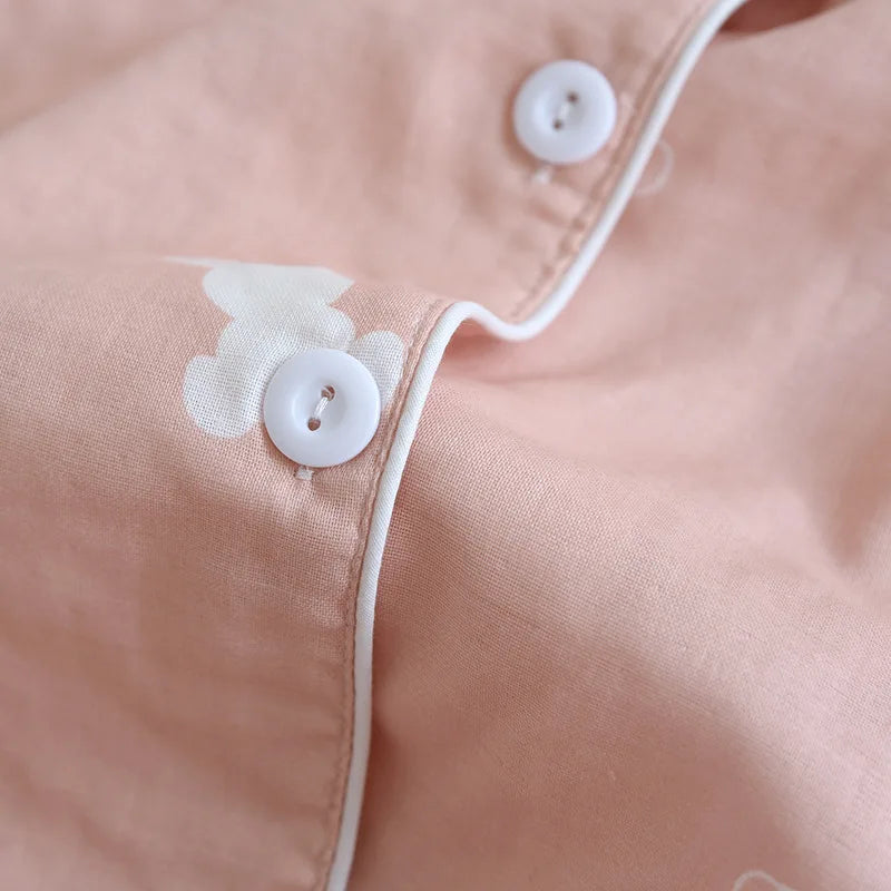Summer new couple pajamas three-piece set short-sleeved + shorts + trousers 100% cotton gauze men's and women's home clothes