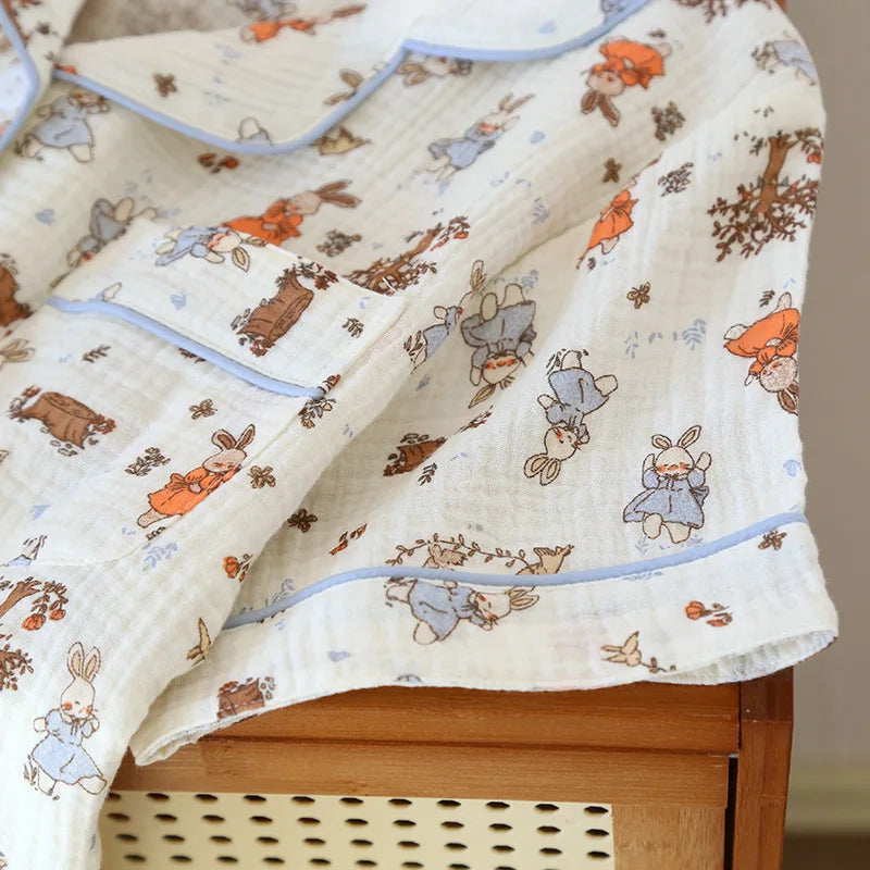 2025 New Summer Women's Pajama Set 100% Cotton Crepe Large Short Sleeve Shorts Two Piece Home Clothes Sleepwear Ladies