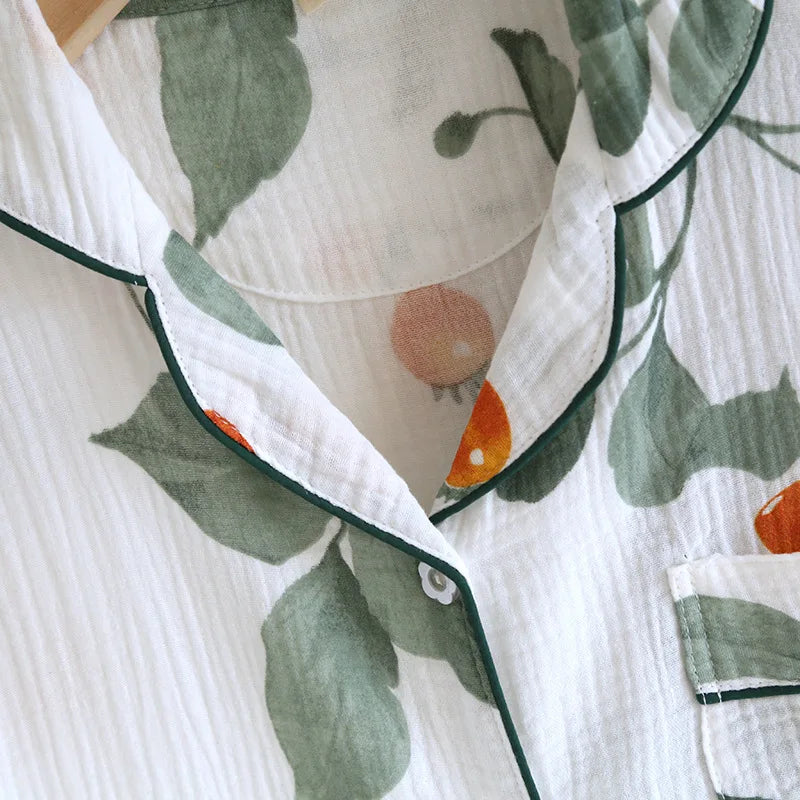 2025 Japanese Summer New Women's Pajama Set Short Sleeve+Long Pants Two piece Set 100%Cotton Thin Cardigan Home Furnishing Fresh