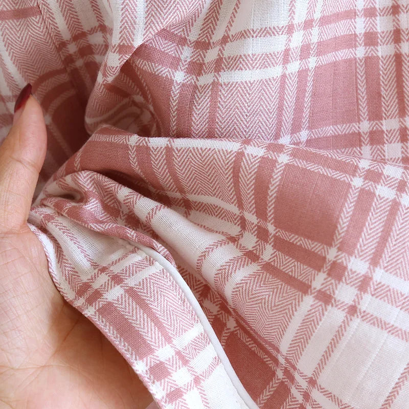 2025 New Summer Women's Pajama Set 100% Cotton Gauze Thin Short Sleeve+Shorts+Pants Simple Checkered Home Furnishing Set