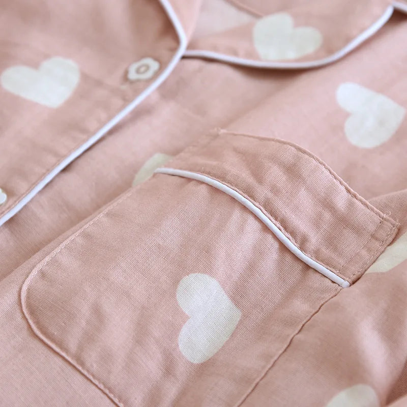 2025 New Spring and Autumn Pajama Set Women's 100% Cotton Long Sleeve Pants Two Piece Love Lovely Sweet Home Furnishing Set