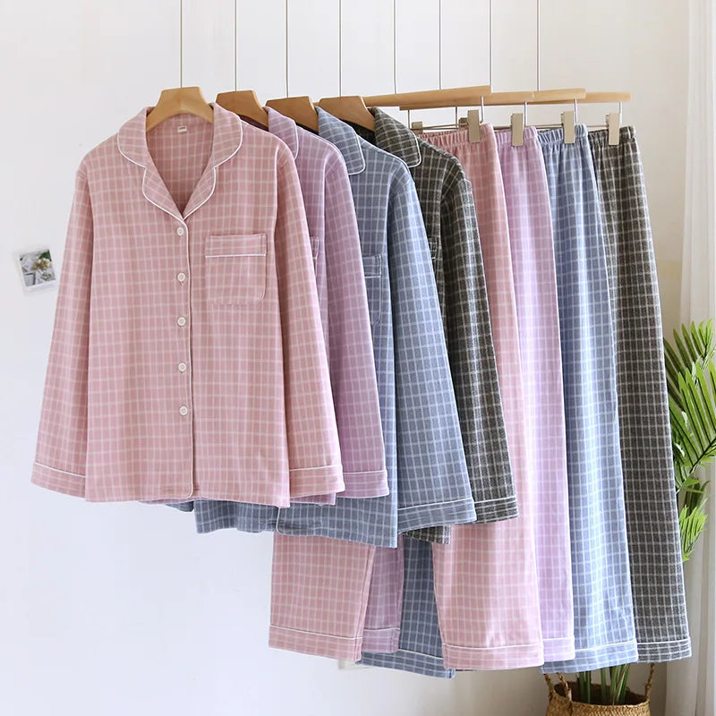 2025 New Couple's Checkered Pajama Set for Autumn and Winter Warmth,Men's and Women's Long sleeved Pants,Two piece Home Clothes