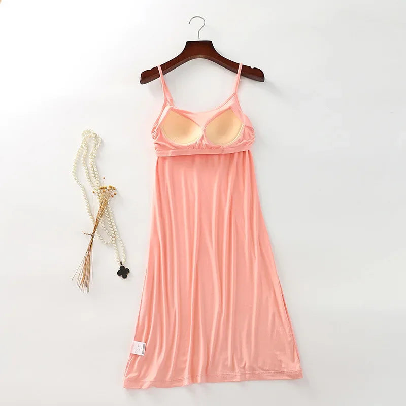 Summer modal ladies nightdress with chest pad vest skirt comfortable home skirt female suspender skirt sleep wear nightgown