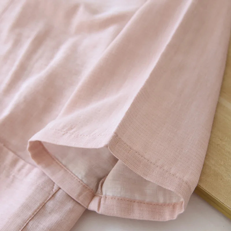 New spring and summer Japanese kimono two-piece couple pajamas set cotton loose large size men and women long sleeve trousers
