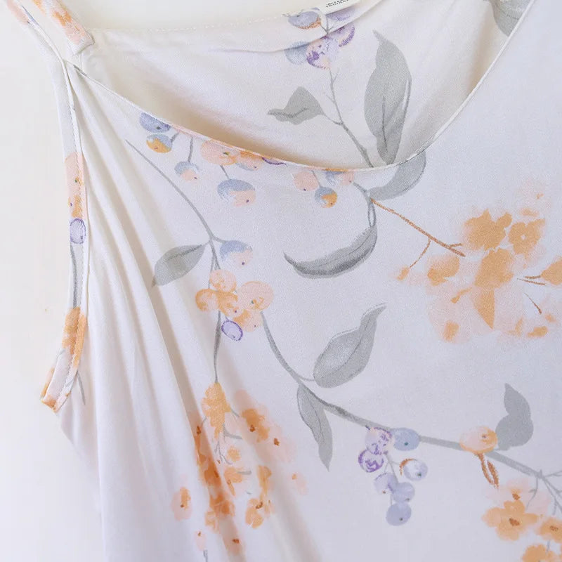 2025 Spring/Summer New Women's Sling Skirt 100% Viscose Fiber Sleeping Skirt Printed Sleeping Skirt Sexy Home Dress for Ladies