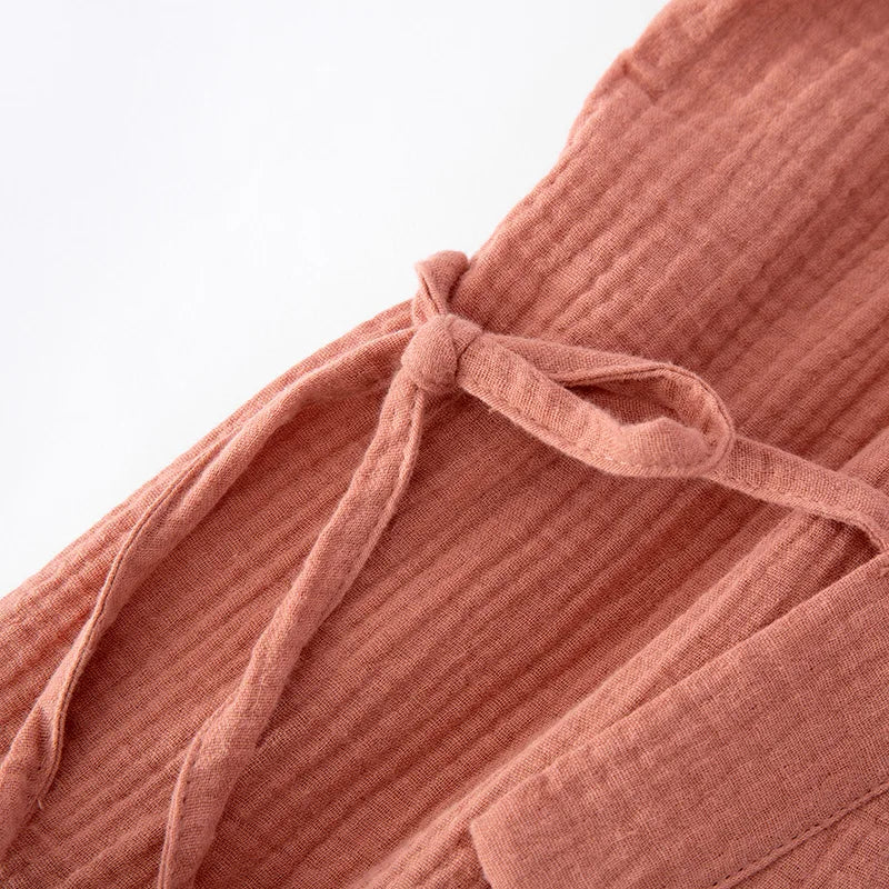 Japanese kimono suit lovers 100% cotton crepe pajamas long sleeved trousers two-piece kimono suit for men and women sleepwear