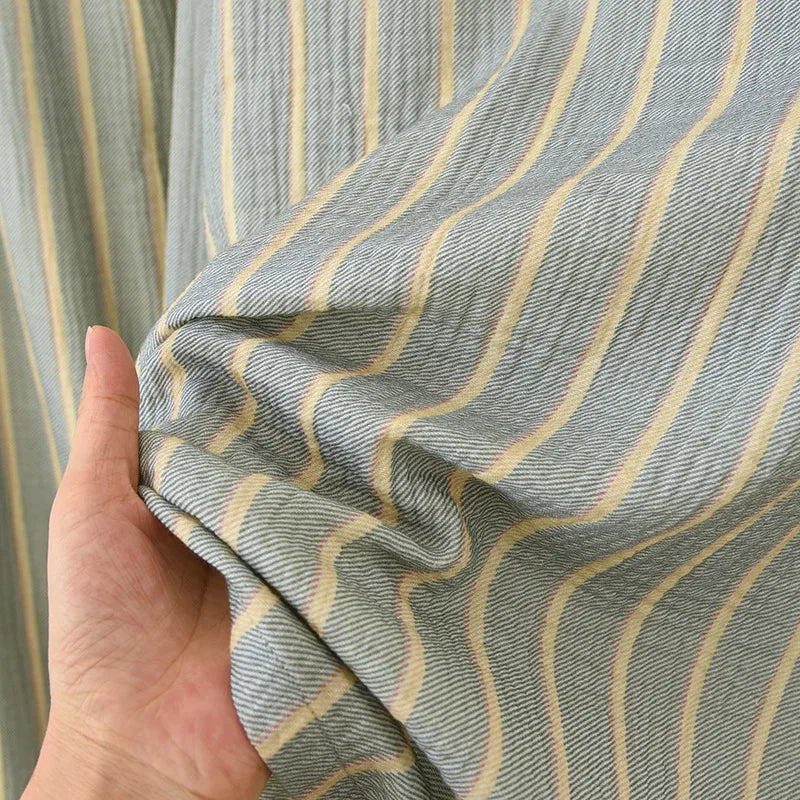 New men's sleepwear two-piece set for spring 2025 100% cotton crepe fabric vertical stripe long sleeved long pants home suit set