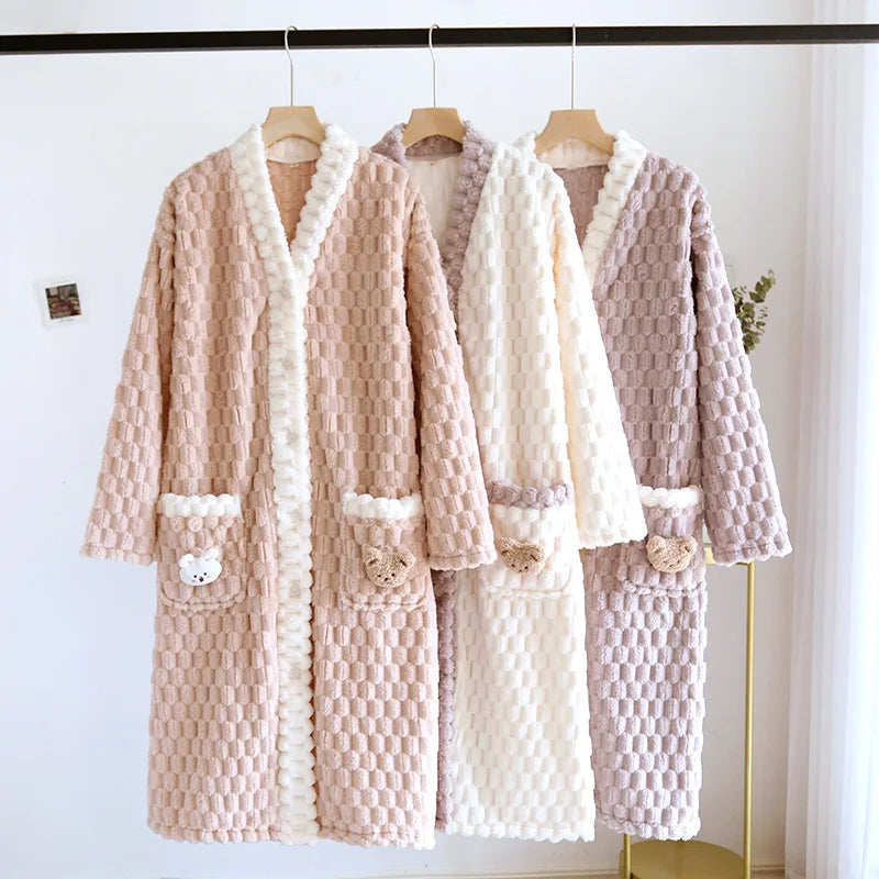 2025 New Autumn/Winter Women's Sleeping Skirt Flannel Plush Thickened Warm Long Dress Coral Plush Home Fur Sleeping Skirt Ladies