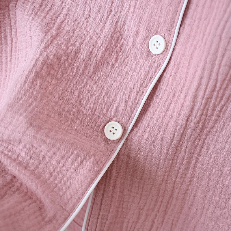 New Spring and Autumn Couple Pajamas Set 100%Cotton Crepe Long Sleeve Pants Two Piece Men's and Women's Large Size Home Garments