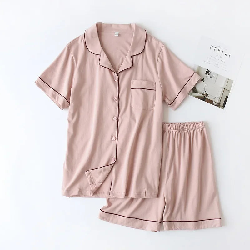 Summer 2025 new cotton couple pajamas suit female short-sleeved shorts men's pajamas thin home service suit pyjamas women pink