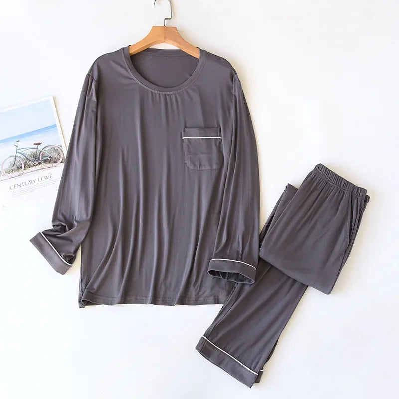 New Spring and Autumn Men's Pajamas Set Modal Long Sleeve Pants Two Piece Loose Oversize Home Suit Pajamas For Men Sleepwear