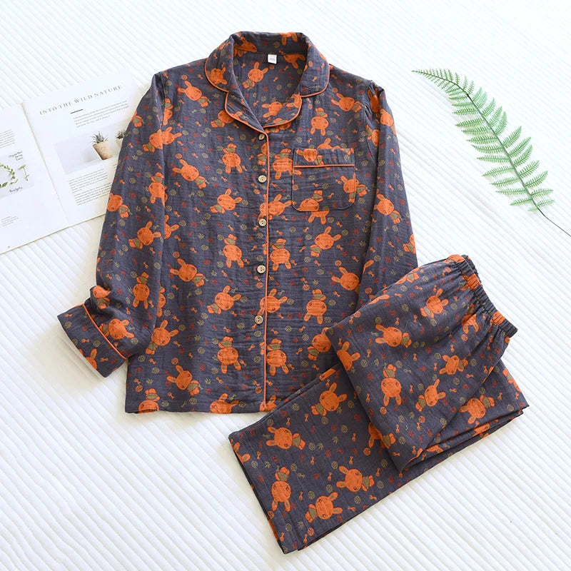 2025 Spring and Autumn New Couple Pajama Set 100% Cotton Long Sleeve Pants for Men and Women Two Piece Cute Home Furnishings