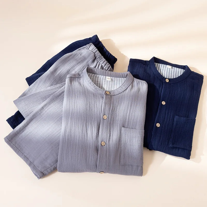 2025 New Spring and Autumn Couple's Pajama Set 100% Cotton Men's and Women's Long Sleeve Long Pants Solid Color Home Clothes