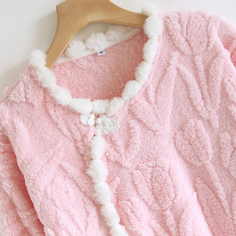 2025 New Autumn/Winter Women's Flannel Sleeping Skirt Long Sleeve Thickened Warm Long Style Loose Sleeper Robe Home Clothing