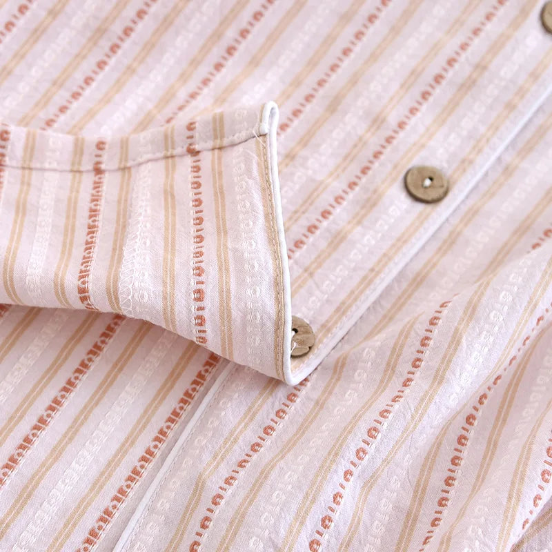 2025 New Spring/Summer Couple Set 100% Cotton Striped Long Sleeve Two Piece Set Men's and Women's Cardigan Home Clothes