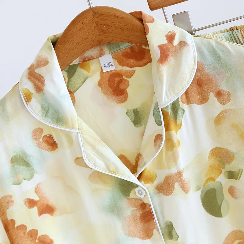 2025 New Summer Women's Pajama Set, Viscous Fiber Short Sleeve Shorts, Two Piece Set, Thin Large Flower Home Fury