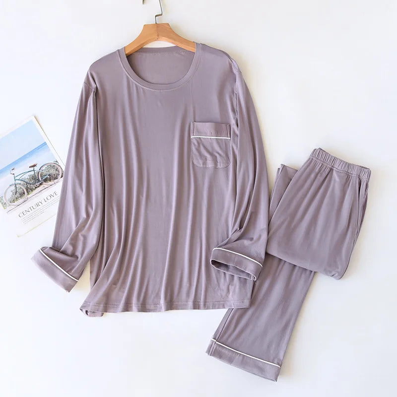 New Spring and Autumn Men's Pajamas Set Modal Long Sleeve Pants Two Piece Loose Oversize Home Suit Pajamas For Men Sleepwear