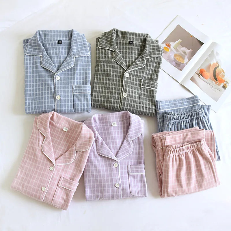 2025 New Couple's Checkered Pajama Set for Autumn and Winter Warmth,Men's and Women's Long sleeved Pants,Two piece Home Clothes
