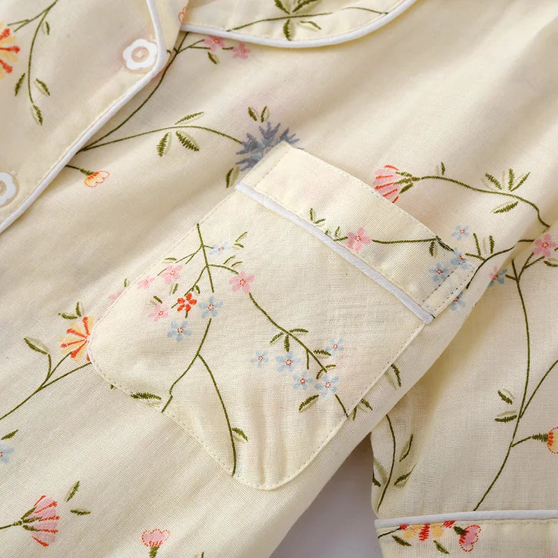 New summer women's pajamas short-sleeved shorts suit cotton double-layer gauze print fresh home clothes two-piece set ladies