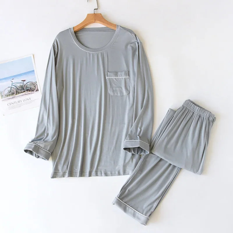 New Spring and Autumn Men's Pajamas Set Modal Long Sleeve Pants Two Piece Loose Oversize Home Suit Pajamas For Men Sleepwear