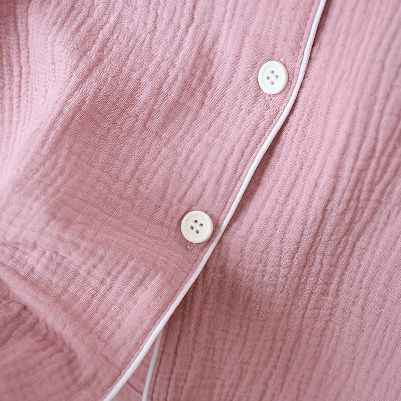 New Spring and Autumn Couple Pajamas Set 100%Cotton Crepe Long Sleeve Pants Two Piece Men's and Women's Large Size Home Garments