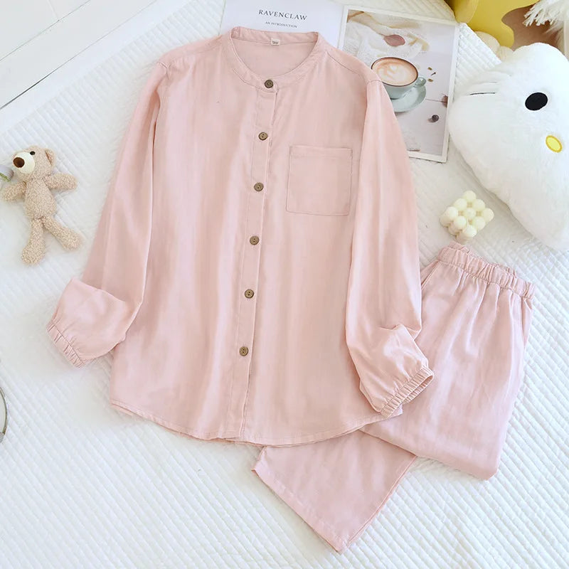 2025 New Spring/Summer Couple's Pajama Set 100% Cotton Simple Men's and Women's Long Sleeve Long Pants Two Piece Home Clothes