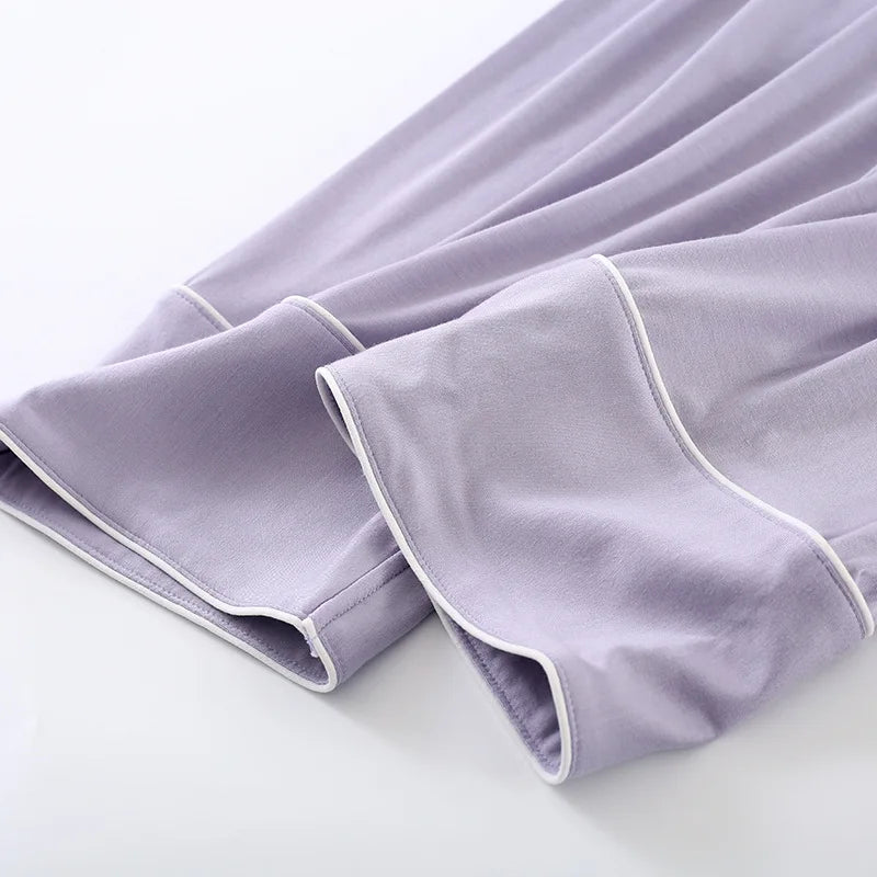 New Spring and Autumn Women's Pajamas Set Modal Pure Color Simple Thin Cardigan Long Sleeve Pants Two Piece Home Suit Sleepwear