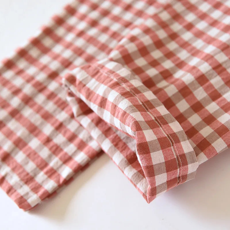 2025 New Japanese Spring and Autumn Couple Pajama Set 100% Cotton Men's and Women's Plaid Long Sleeve Two Piece Home Furnishing