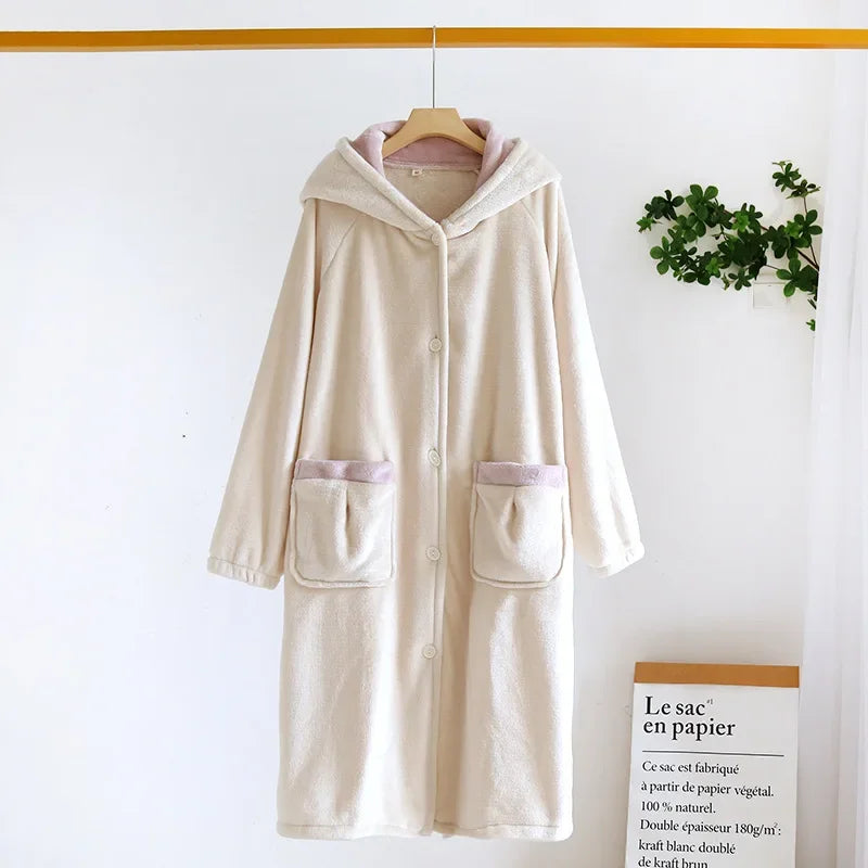 Autumn and winter new style couples' solid color nightgown flannel gown men and women's coral velvet simple pajamas home clothes