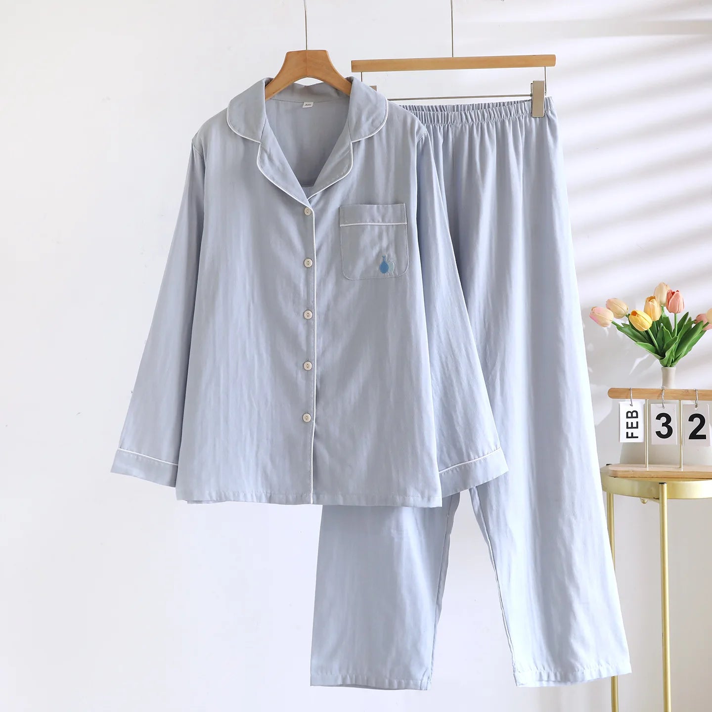 2025 New Spring and Autumn Women's Pajama Set 100% Cotton Simple Long Sleeve Long Pants Two Piece Set Cardigan Home Clothes