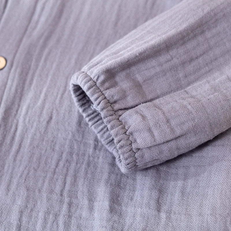 2025 New Spring and Autumn Couple's Pajama Set 100% Cotton Men's and Women's Long Sleeve Long Pants Solid Color Home Clothes
