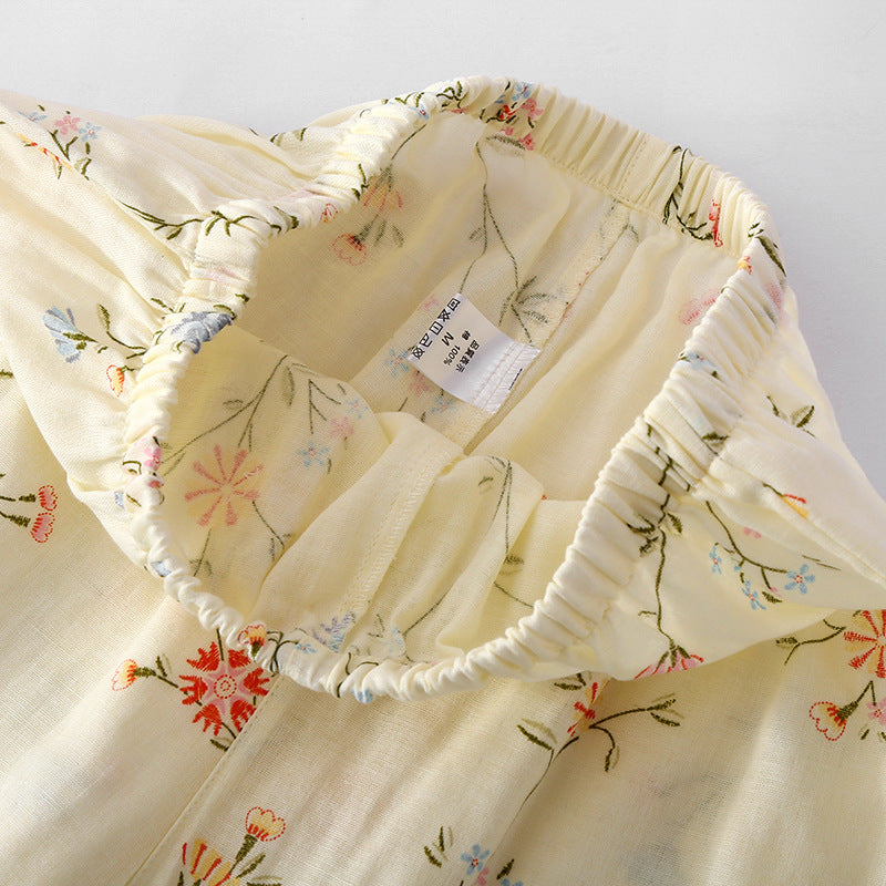 New summer women's pajamas short-sleeved shorts suit cotton double-layer gauze print fresh home clothes two-piece set ladies