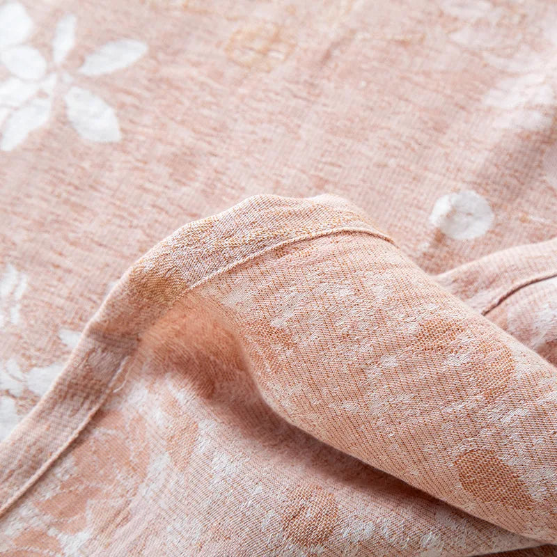 2025 New Summer Women's Sleeping Skirt 100%Cotton Double layer Gauze Jacquard National Style Long Skirt Large Short Sleeve Dress