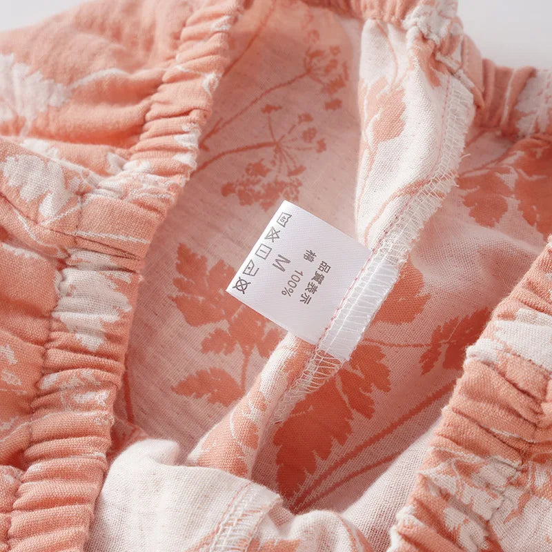2025 New Spring and Autumn Women's Pajama Set 100% Cotton Gauze Jacquard Long Sleeve Long Pants Loose Home Clothes Two Piece Set