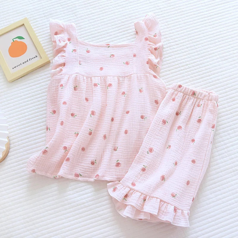 Pure desire for ins in summer, flounce shorts, cotton suspenders, pajamas, women's summer home clothes, two-piece suit, summer