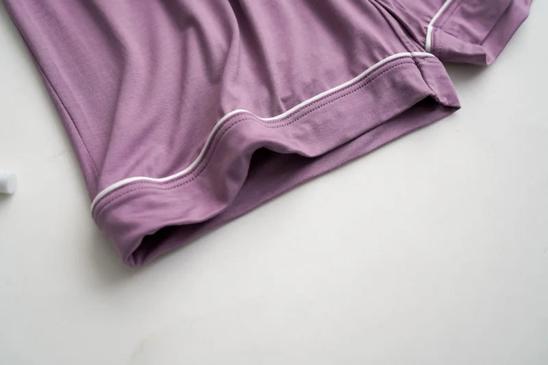 2025 summer new women's pajamas 3-piece Modal large simple pajamas with bra short sleeves+shorts+trousers casual home wear