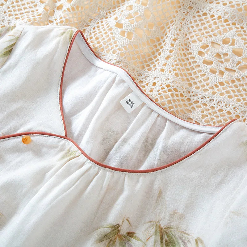 2025 New Spring/Summer Women's Pajama Set 100% Cotton Chinese Style Outable Short sleeved Pants Two piece Home Clothes