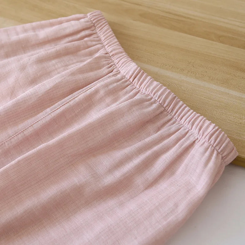 New spring and summer Japanese kimono two-piece couple pajamas set cotton loose large size men and women long sleeve trousers