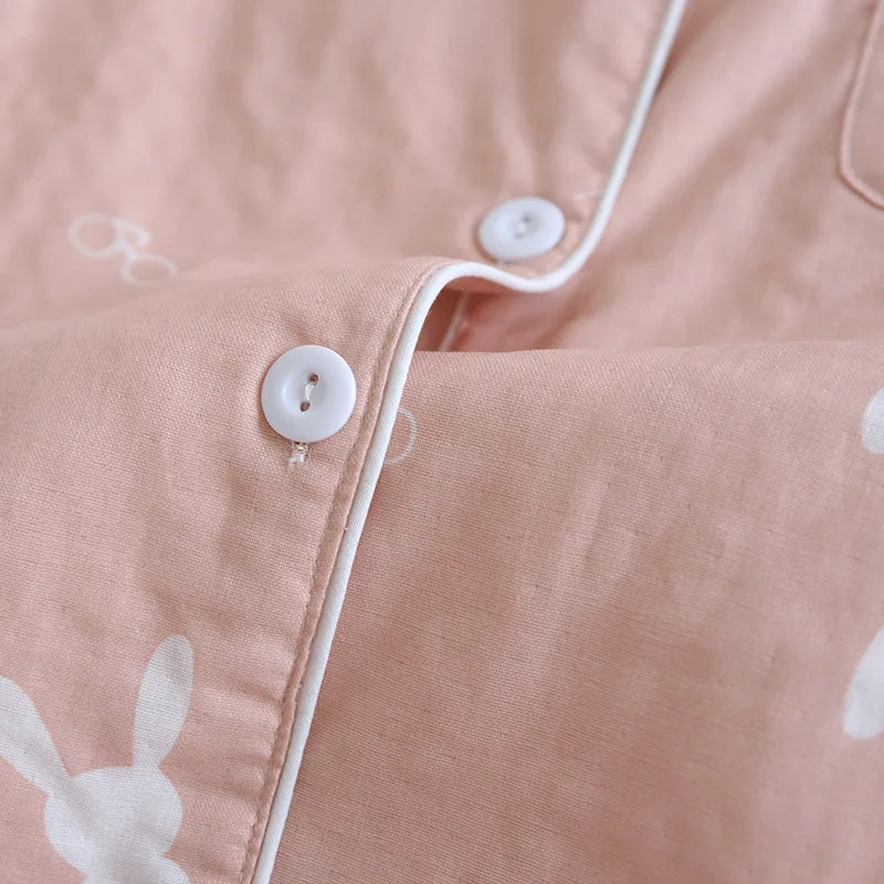 Summer new couple pajamas three-piece set short-sleeved + shorts + trousers 100% cotton gauze men's and women's home clothes