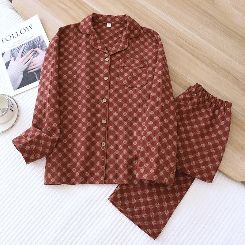 2025 New Spring and Autumn Women's Pajama Set Full Cotton Long Sleeve Long Pants Two Piece Set Cardigan Women's Home Clothes