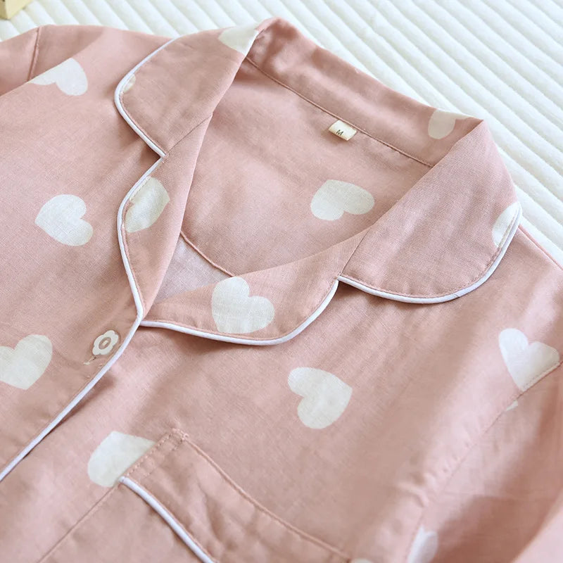 2025 New Spring and Autumn Pajama Set Women's 100% Cotton Long Sleeve Pants Two Piece Love Lovely Sweet Home Furnishing Set